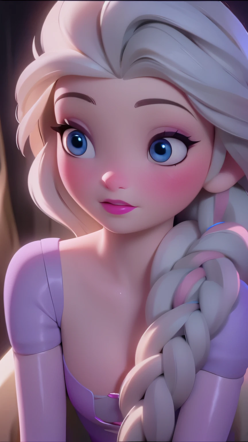 Elsa, (perky breasts), (((small breasts))), smirk:1.2, beautiful blue eyes, (perfect iris’s), depth of colour to her eyes, blonde hair, long hair, braid, full lips, blush, naked, she is showing her vagina, depth of field, bokeh, (special attention to skin detail: 1.2), masterpiece, best quality, ultra-detailed, ultra-HD, photorealistic, cinematic, ((mid camera shot)), sensual pose, alluring, nipples:1.4, looking up at camera, closeup on her face, her cheeks are blushed, 2, she is on her knees, eye contact:1.4, high angle:1.5, ((closeup on face)), perfect face, (((visible breasts))) bokeh everything other than her perfect face, location is Arendelle in winter, ice castle