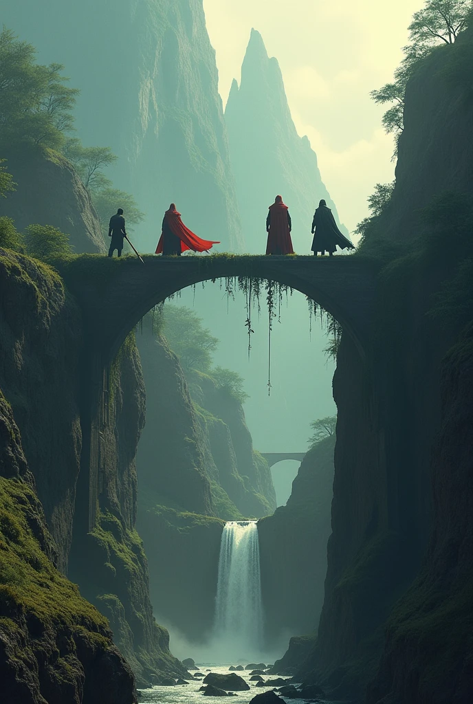 The Trials of the 4 Guardians : A series of scenes showing each Guardian facing a personal ordeal, whether it is climbing a rocky mountain, cross a ruined bridge, or confront a vision of their past. Each scene is imbued with a dramatic atmosphere.
