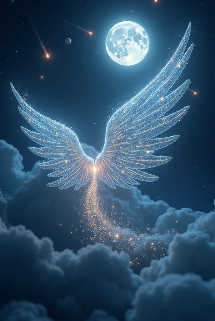 full moon plus meteorites, planets and only Angel wings made of stars