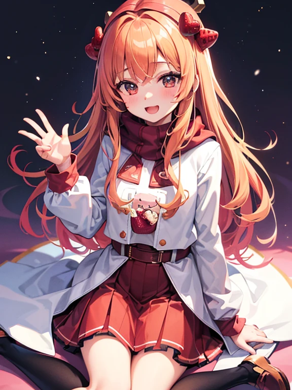 (Highest quality)、(masterpiece)、(Ultra-high resolution)、whole body、ager、Big smile、Strawberry Blonde Hair、Long Hair、mini skirt、Knee-high socks、Duffle coat、winterのマフラー、Town、winter、((It's snowing))、(The illuminations are decorated)、((Night view))