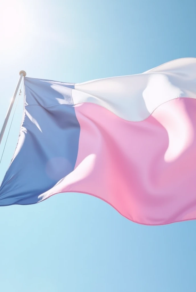 A flag with pink colors, blue and white