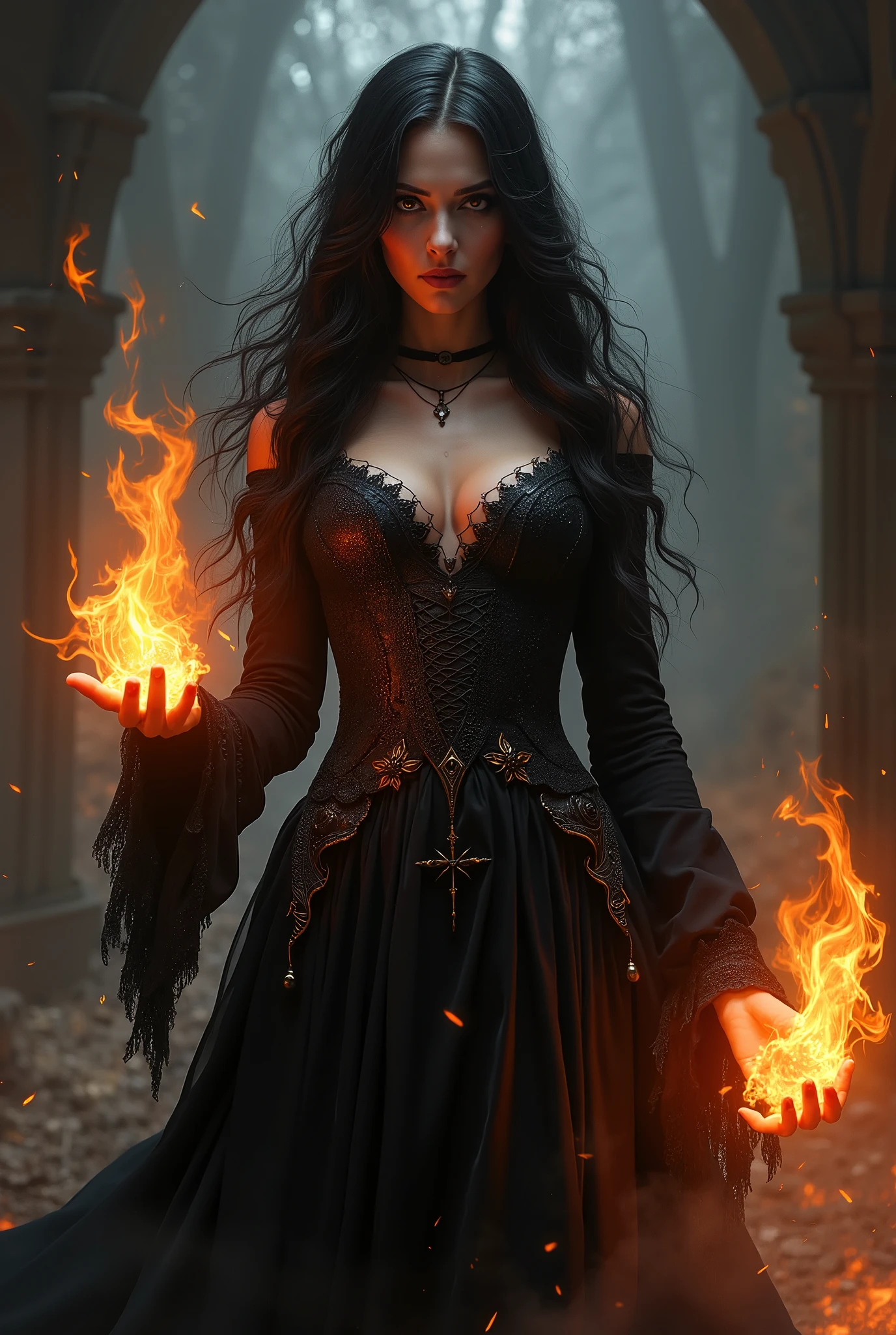 a person with fire powers woman with gothic art