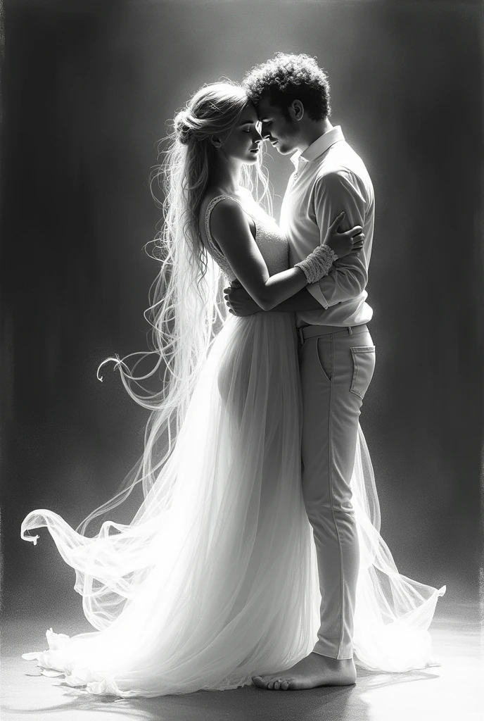 dancing with a ghost, drawn and in black and white