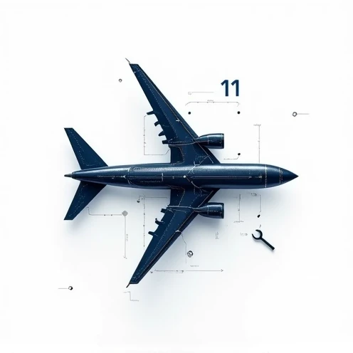 The design should feature an airplane formed by interconnected lines or shapes, symbolizing unity in diversity, with the number '11' subtly integrated into the design. Use dark blue and silver to convey professionalism and a high-tech feel. Incorporate a small wrench or tool symbol to represent technical operations.
The background should be white or transparent