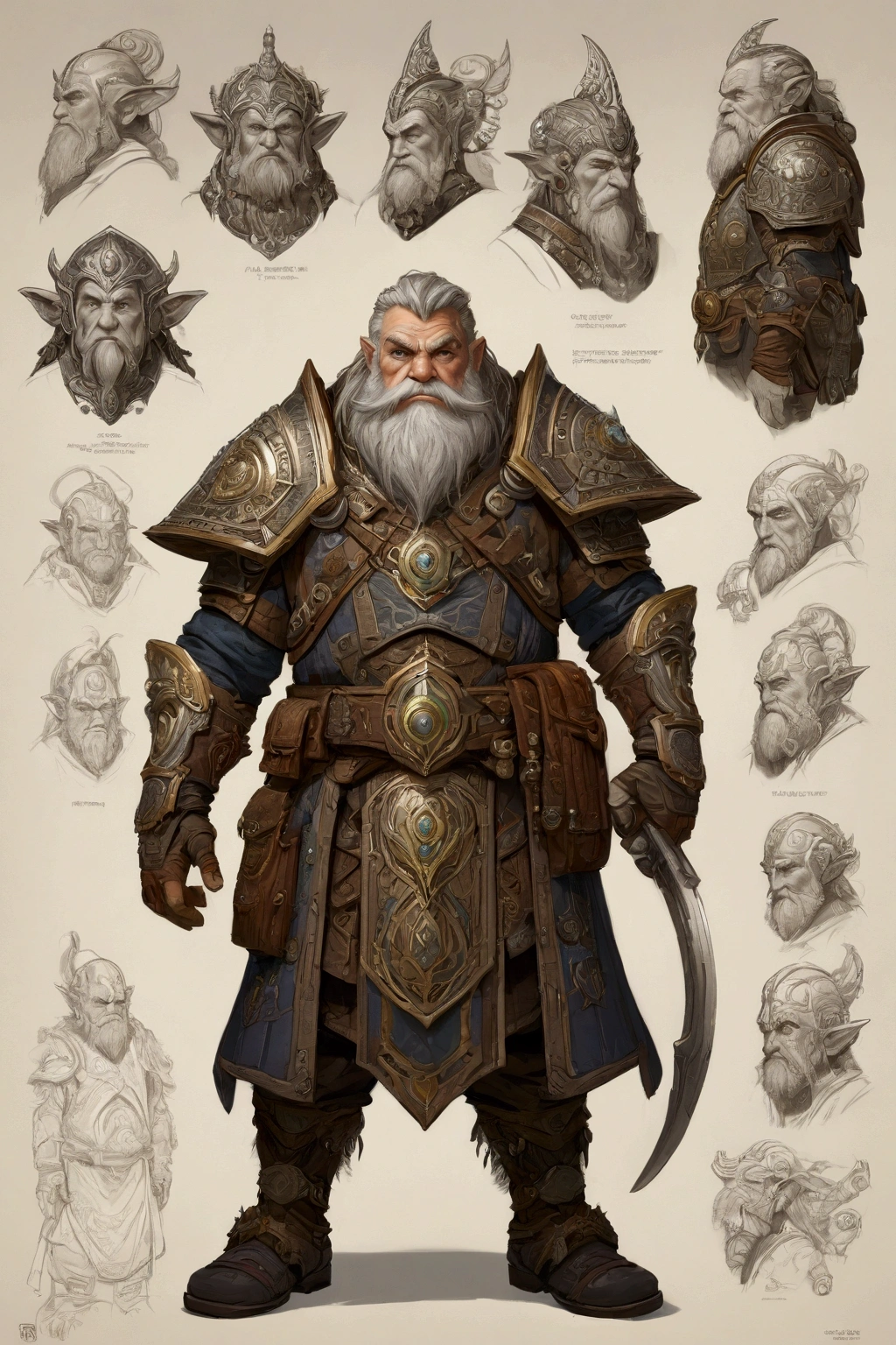 character design sheet by dwarf, best qualityer, work of art, Representative work, offcial art, proffesional, ultra intricate detailed, 8k