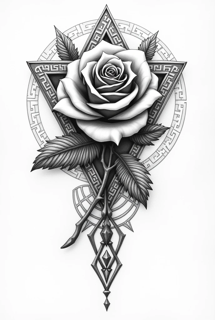Could you draw up a sketch for a wow rose tattoo with Nordic symbols?.