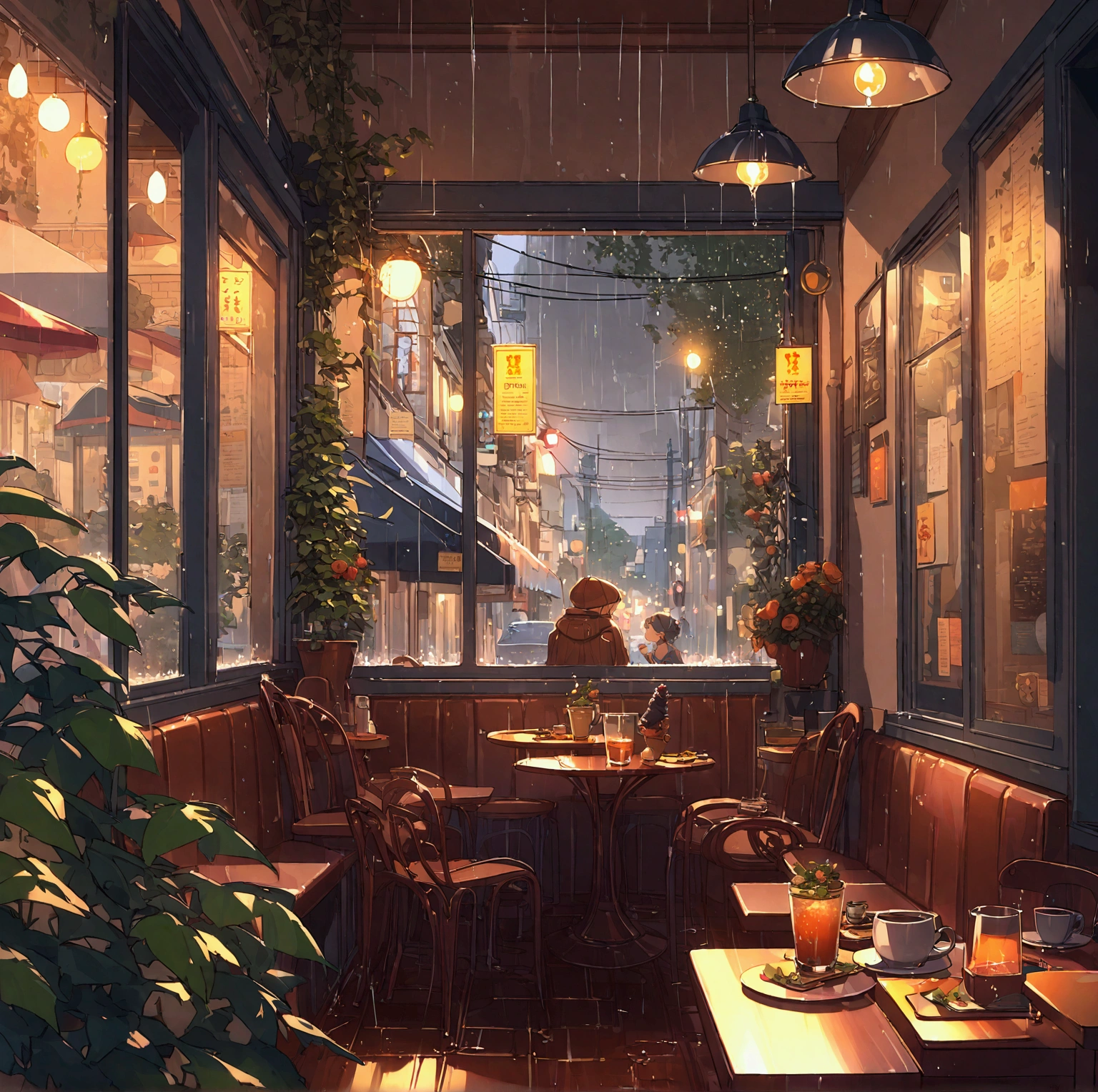 rain, cafe, cozy, except people
