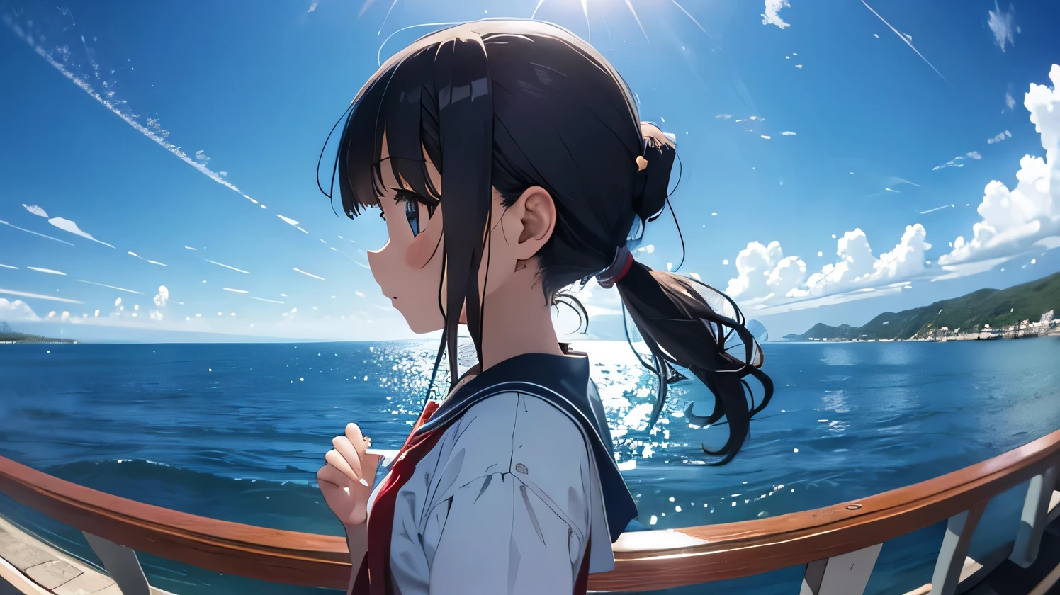seabed、School of fish、mermaid、Nostalgic、Fisheye Lens、beautiful girl、prism、profile