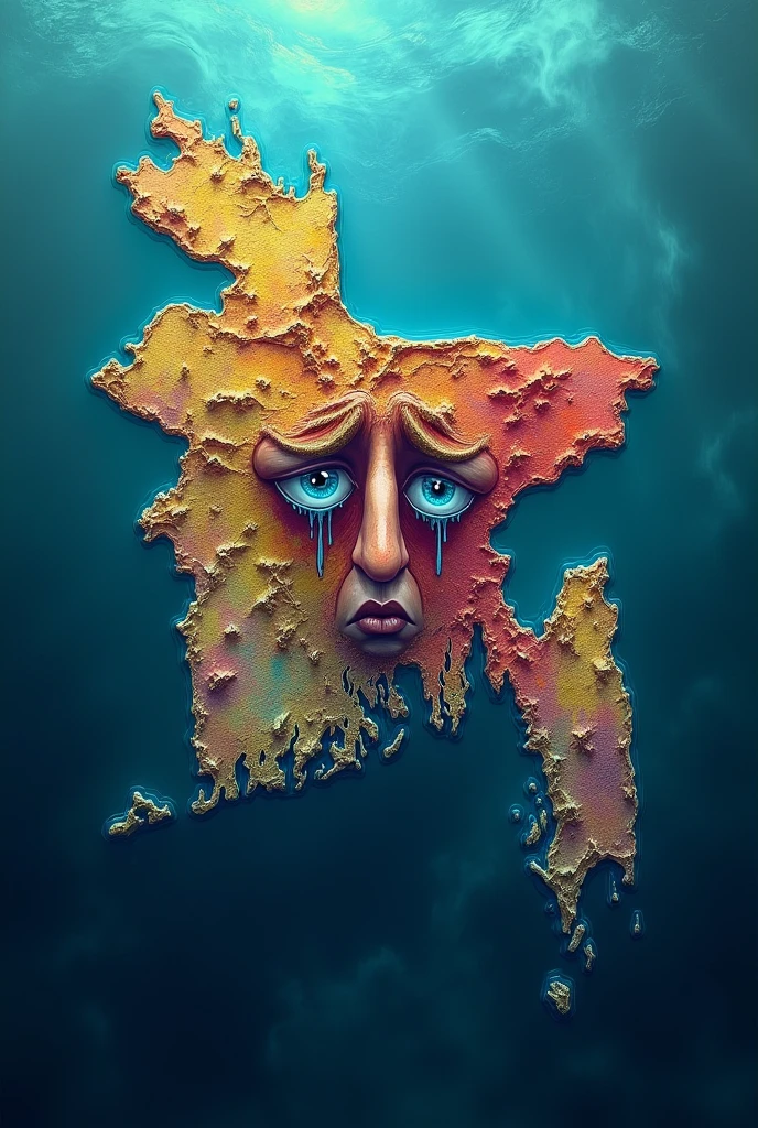 A colourful Bangladesh map crying, underwater