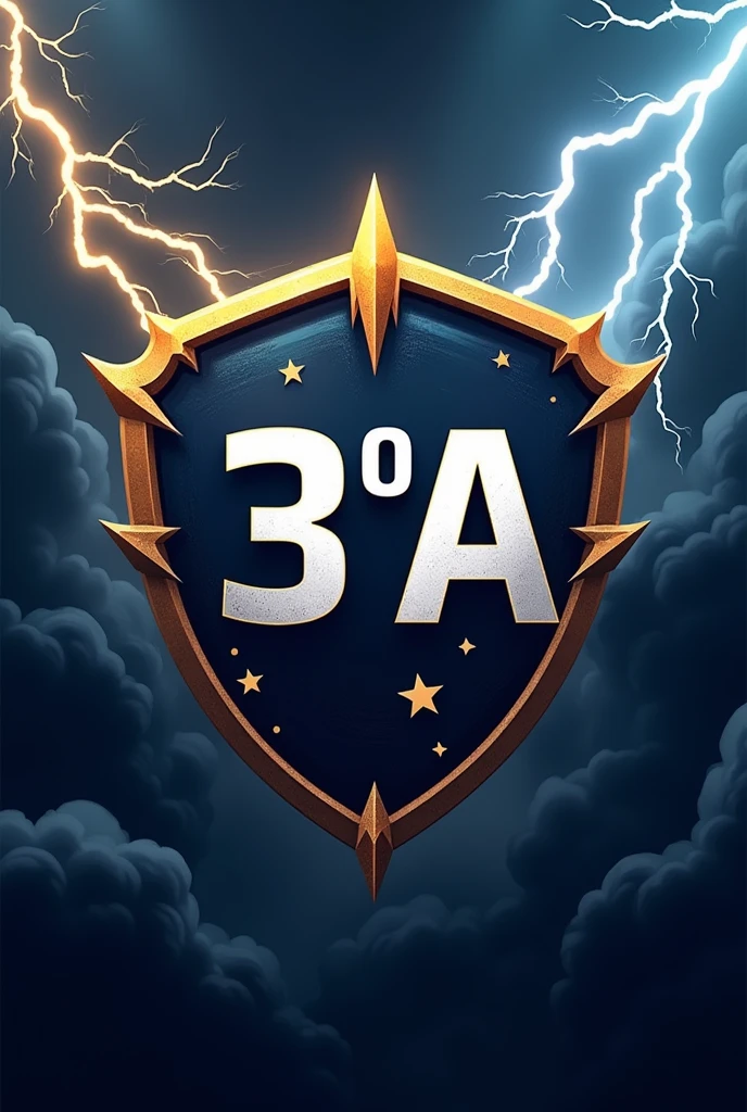 Football team shield with stars, lightning and smoke with the name 3°A