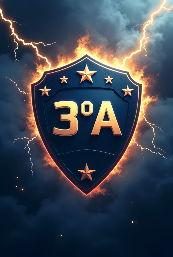 Football team shield with stars, lightning and smoke with the name 3°A