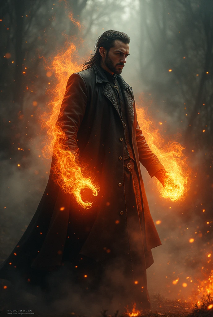 a person with fire powers man with gothic art 