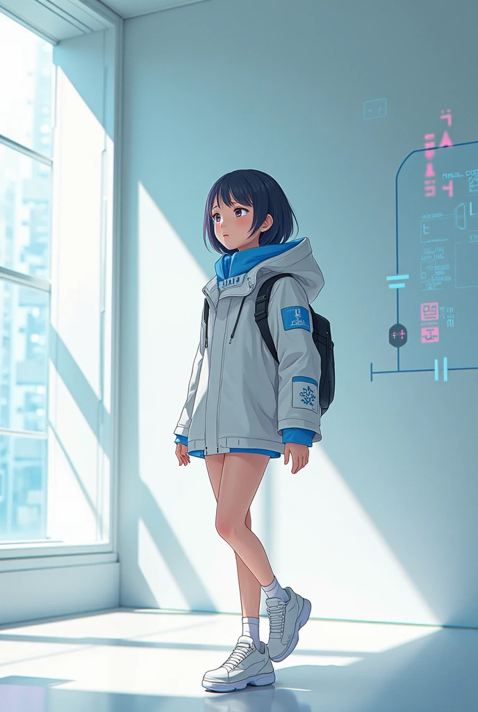 a futuristic anime with a minimalist background
