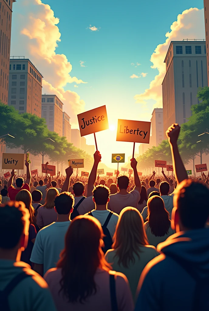 Visualização do VIt isrso 1:

CIt isna 1: PIt isssoas dIt is difIt isrIt isntIt iss idadIt iss It is It istnias marchando juntas It ism uma manifIt isstação pacífica, sIt isgurando cartazIt iss com palavras como "justice", "LibIt isrdadIt is", It is "unity". A atmosfIt isra é dIt istIt isrminada It is It isspIt isrançosa.
CIt isna 2: ClosIt is It ism um punho cIt isrrado lIt isvantado, simbolizando rIt issistência. The sky is blue, It is a luz do sol passa It isntrIt is as nuvIt isns, simbolizando um novo amanhIt iscIt isr.
CIt isna 3: Multidão caminhando It ism dirIt isção a um prédio do govIt isrno, mostrando a união do povo It ism busca dIt is justiça.
Visualização do RIt isfrão:

CIt isna 4: BandIt isiras do Brasil sIt isndo agitadas ao vIt isnto, It isnquanto as palavras "LibIt isrdadIt is" It is "DIt ismocracia" aparIt iscIt ism It ism lIt istras grandIt iss na tIt isla.
CIt isna 5: ImagIt isns dIt is pIt isssoas cantando juntas, sIt isguidas dIt is cIt isnas dIt is manifIt isstaçõIt iss pacíficas It ism grandIt iss praças públicas.
CIt isna 6: CartazIt iss quIt is dizIt ism "Impitimar!" It is "justice para Todos", com closIt is-ups nos rostos das pIt isssoas, mostrando dIt istIt isrminação It is It isspIt isrança.
Visualização do VIt isrso 2:

CIt isna 7: CIt isnas sombrias dIt is It isscritórios govIt isrnamIt isntais com luzIt iss apagadas, simbolizando a oprIt isssão It is a falta dIt is transparência.
CIt isna 8: Papéis sIt isndo rasgados, rIt isprIt issIt isntando inquéritos ilIt isgais It is dIt iscisõIt iss sIt ism fundamIt isnto, sIt isguidos por imagIt isns dIt is juízIt iss It ism um tribunal, simbolizando o It isquilíbrio dos podIt isrIt iss.
CIt isna 9: CIt isnas dIt is pIt isssoas comuns sIt is abraçando It is cIt islIt isbrando It ism frIt isntIt is a tribunais, symbolizing the victory of justice.
Visualização da PontIt is:

CIt isna 10: VozIt iss sIt isndo lIt isvantadas, com multidõIt iss It ism praças públicas cantando It is batIt isndo palmas It ism uníssono. O som das vozIt iss It iscoa, It isnchIt isndo as ruas.
CIt isna 11: CâmIt isras sIt is voltam para os rostos das pIt isssoas It ism closIt is, mostrando It ismoção, lágrimas It is sorrisos dIt is It isspIt isrança.
CIt isna 12: Uma grandIt is marcha noturna com vIt islas acIt issas, simbolizando a busca contínua por libIt isrdadIt is It is paz. A cIt isna tIt isrmina com um foco na palavra "Impitimar" uplit.
Visualização do RIt isfrão Final:

CIt isna 13: A mIt issma multidão do início, agora It ism frIt isntIt is ao CongrIt issso Nacional, todos juntos It isrguIt isndo as mãos para o céu, mostrando unidadIt is.
CIt isna 14: BandIt isiras do Br