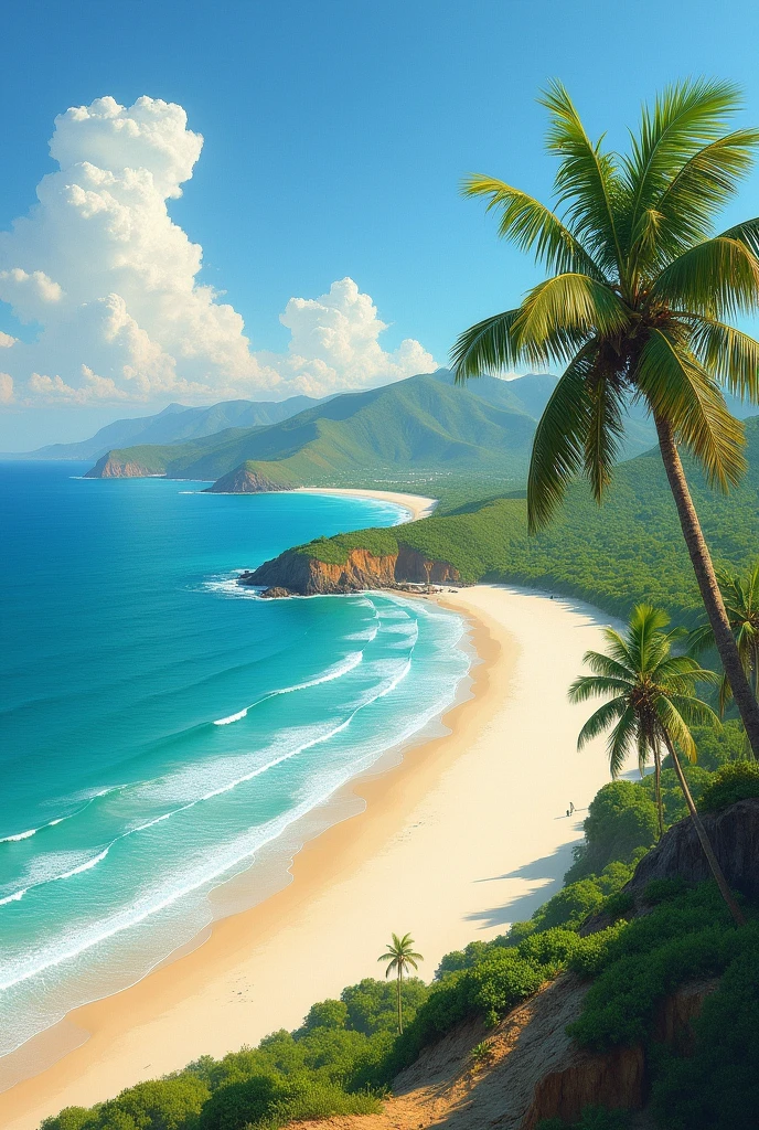 Painting panoramic view of Pajuçara beach Maceio Alagoas northwest Brazil

