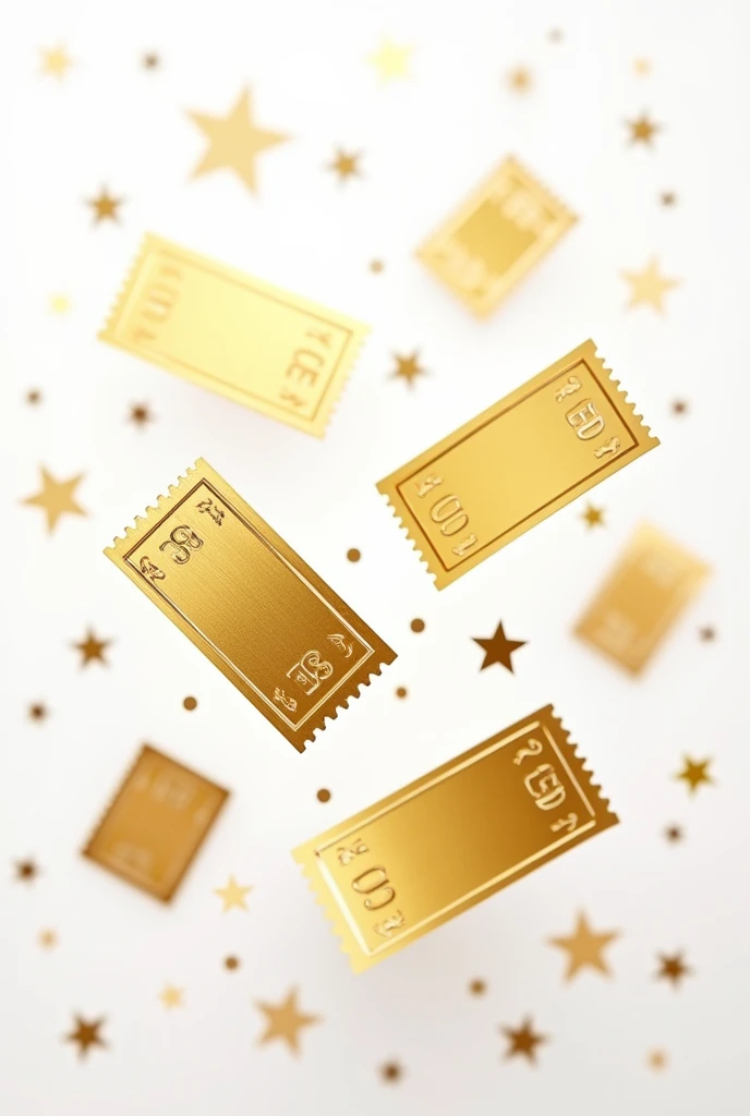 Splash gold tickets around no blur sharpen gold tickets white background