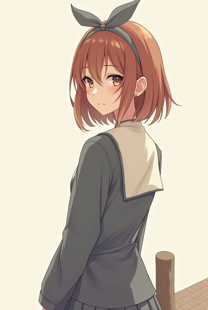 (extremely delicate and beautiful: 1.2), 1 girl, fashion girl, bangss, beautiful eyes, 弓, chestnut hair, cloused mouth, sideways, hair between the eyes, hair 弓, manga curta, gazing at viewer, medium hair, standing alone, trunk, schoolar uniform: 1.3, ((standing alone)), (work of art), blond