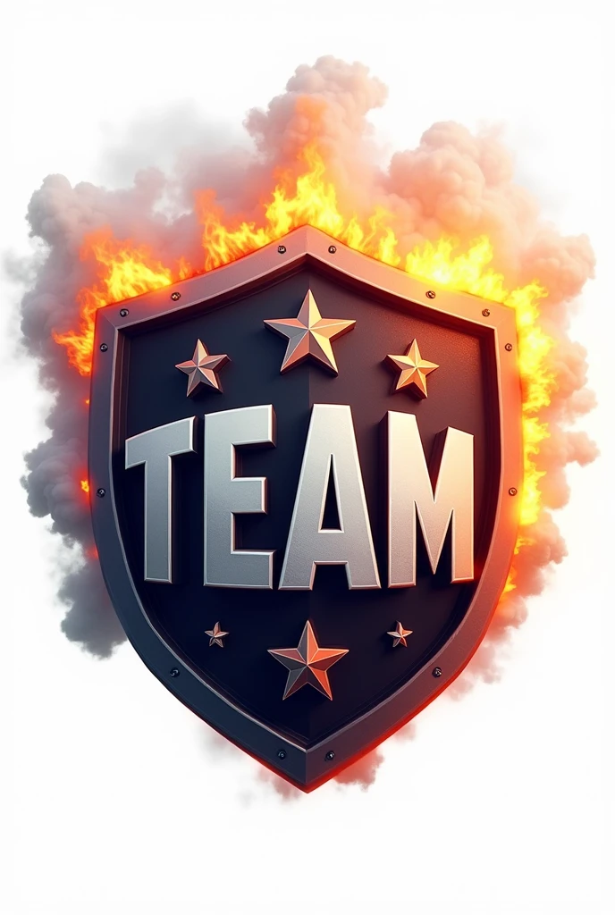 Football team shield with stars, fire and smoke with name 3°B white background