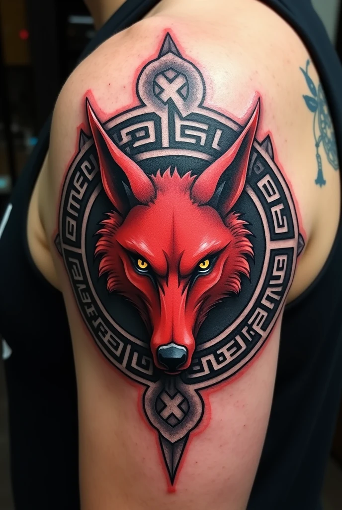 Could you draw up a sketch for a tattoo of the video game wow the horde with Nordic symbols?.