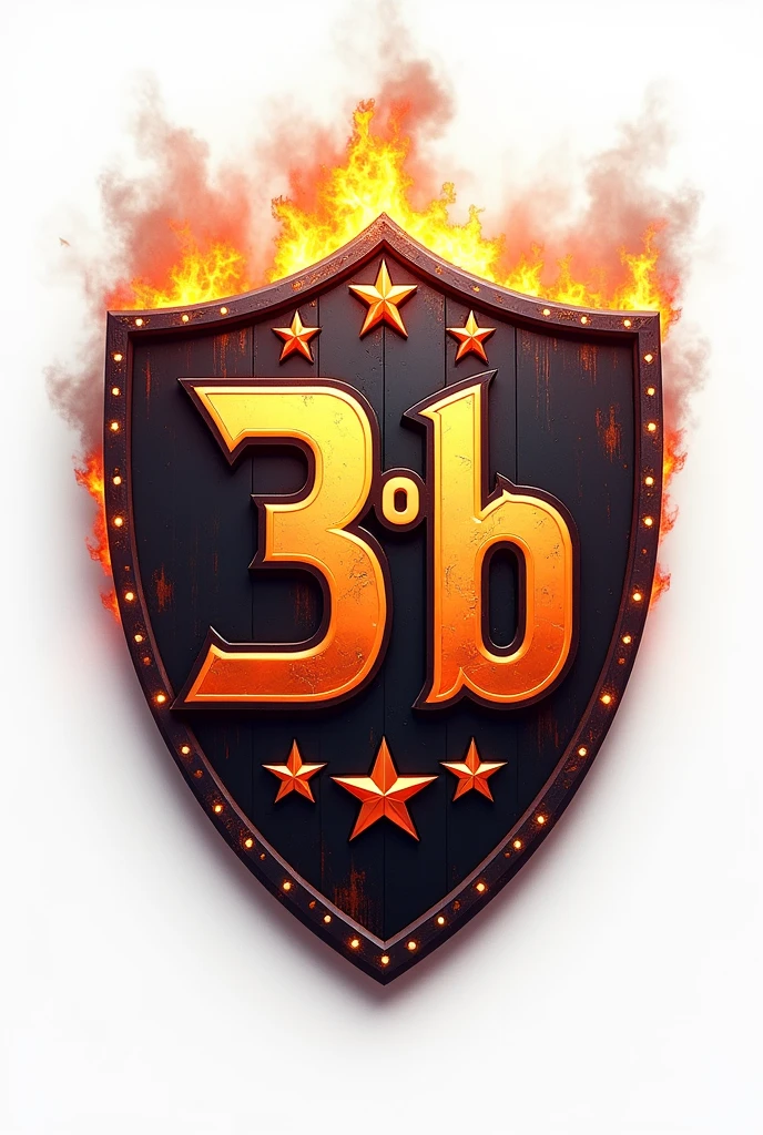 Football team shield with stars, fire and smoke with the name 3°B, white background