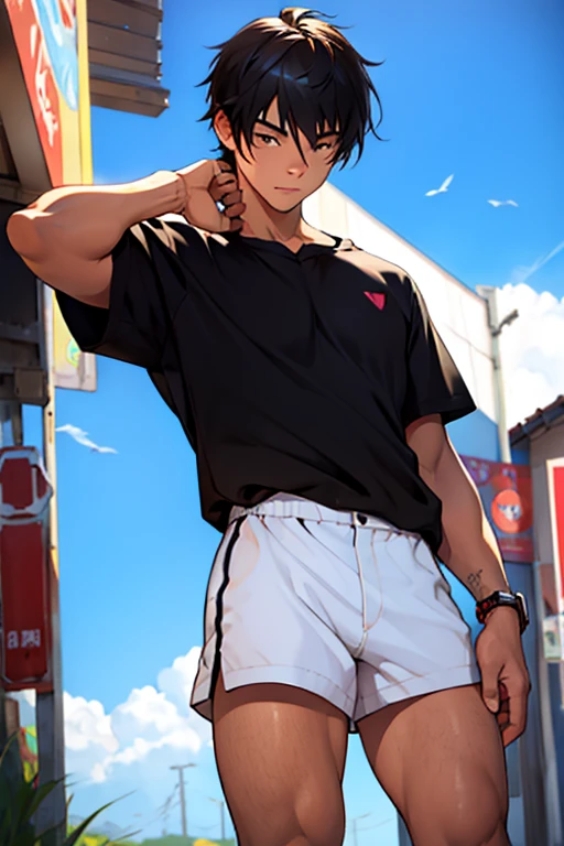 cute black haired boy short shorts