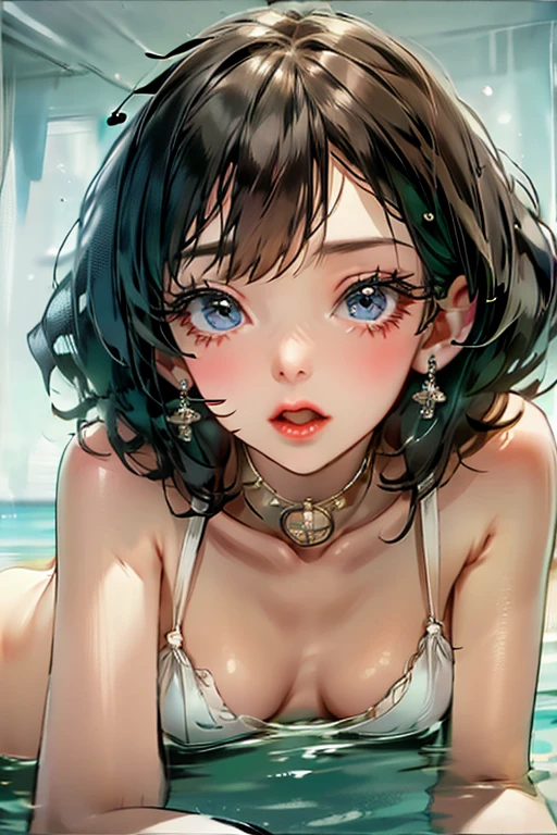 ((Highest quality)), ((masterpiece)), (detailed), A large amount:1.2),extremely detailed cute anime face, (((Flat Chest))), (Flat Chest:1.1),((((Short Bob Hair)))),Complex eyes,beautiful detailed eyes,Symmetrical eyes,(((detailed face))),beautiful detailed lips, If you look at this, (((Embarrassing))),(emotional expression),(My heart is pounding with anticipation.), A translucent white dress reveals her skin、Nipples stand out under clothes,String panties,Aboard,Open your mouth ,Heavy breathing ,((blush)),((((Backwards)))),Stick your butt out、Show me your ass、Put a chrysanthemum flower in your anus、Looking up at the sky、On all fours,