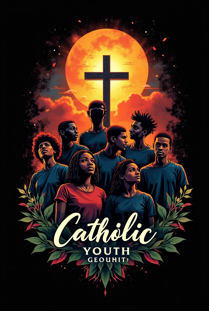 Create a black Catholic youth group shirt 