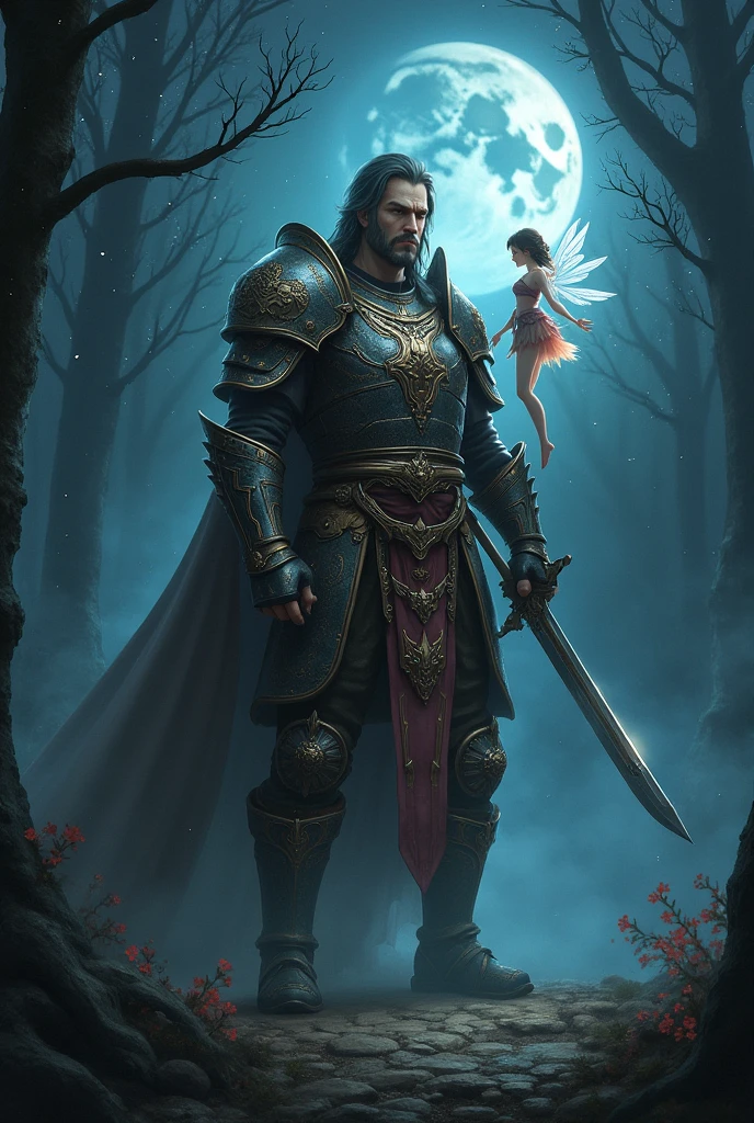 Warrior with little fairy at night