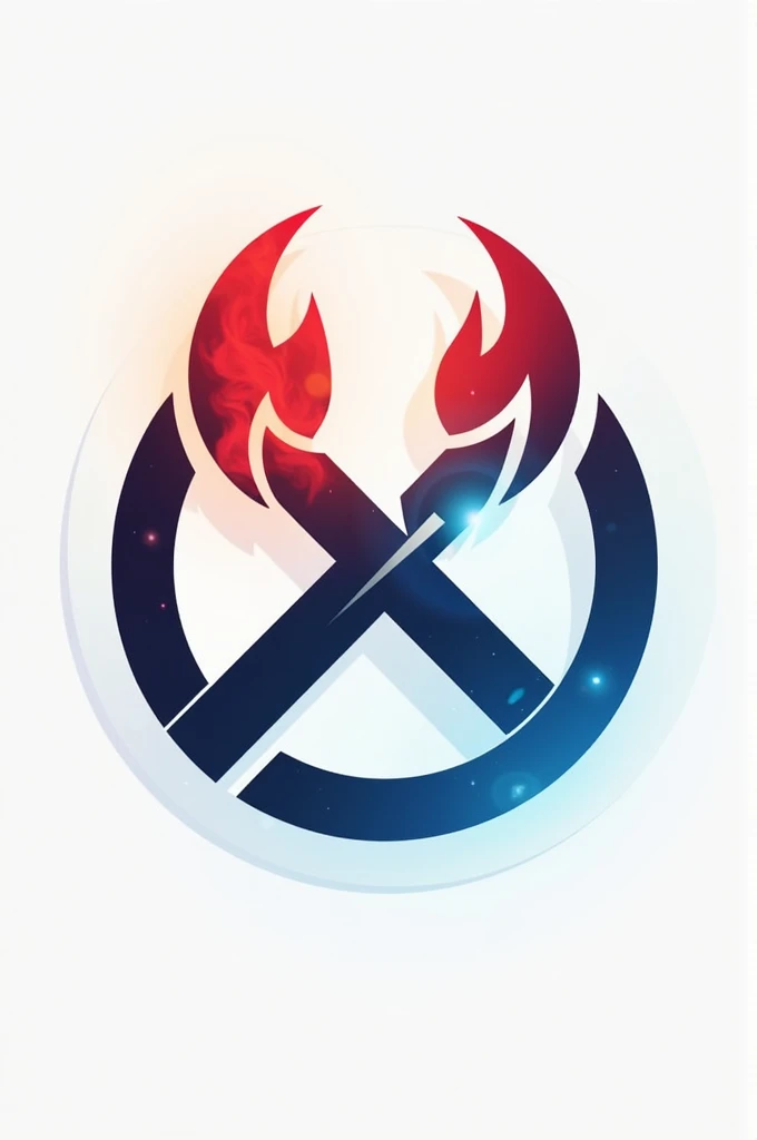 Slanted crossed end red blue fire torch used for circle logo