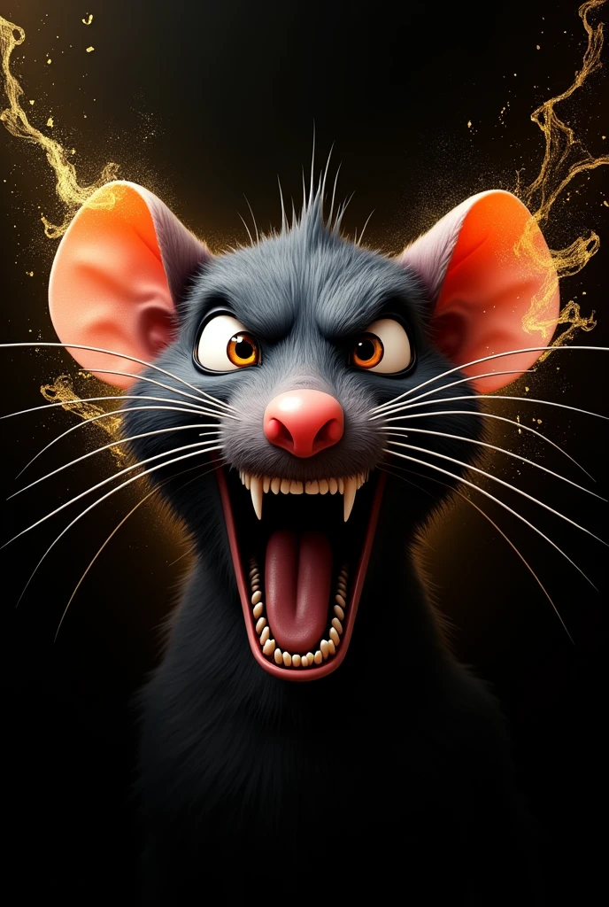 Angry animated rat face with black and gold background