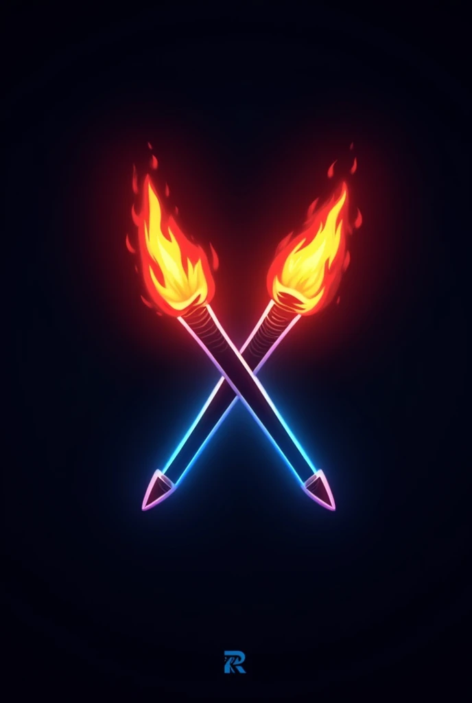 Wide Slanted crossed end red blue fire torch used for logo