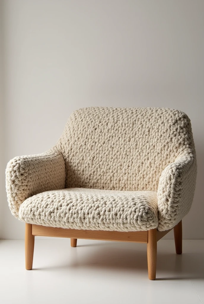 Modern style sofa, with woven fabric that is crochet and short wooden feet