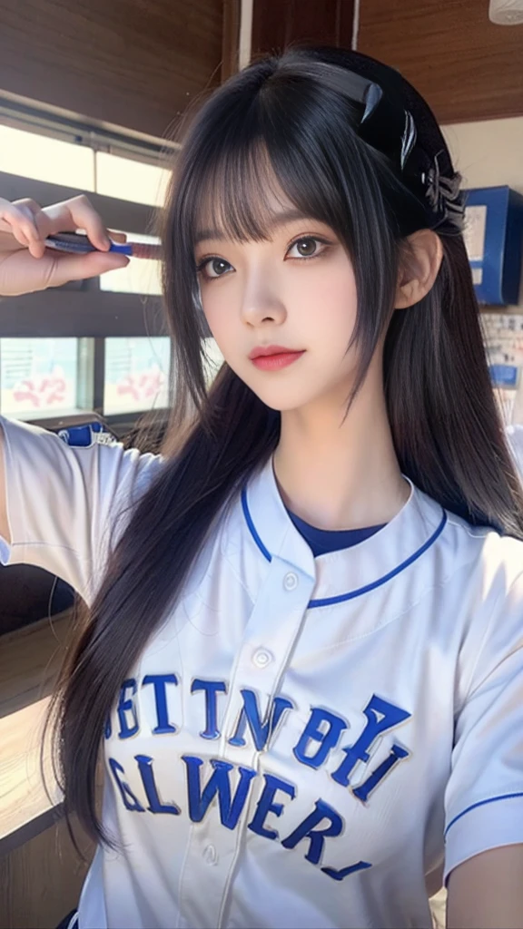 a close up of a woman in a baseball uniform with a bat, very beautiful girl, cute beautiful, beautiful anime girl, beautiful anime portrait, anime thai girl, korean girl, young adorable korean face, pretty anime girl, beautiful girl model, cute anime girl, beautiful young girl, girl cute-fine-face, cute natural anime face, wan adorable korean face