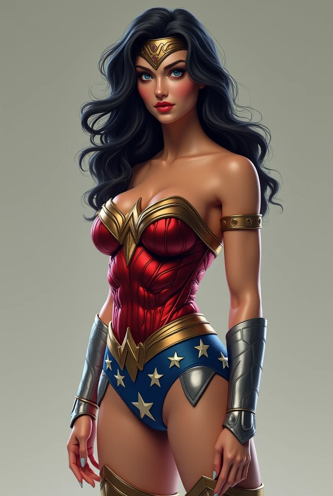 Generate a super sexy, gorgeous wonder woman with big bo4bs complete body profile photo