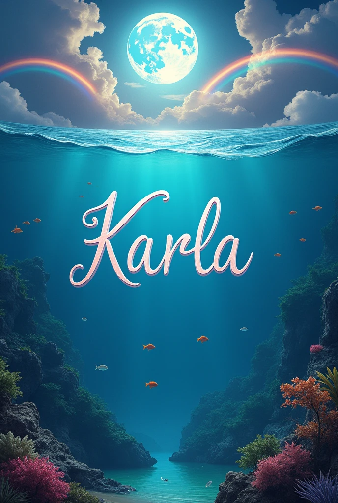 Name, Karla Lyrics , between rainbows in the background the full moon, the bottom of the Pacific Ocean