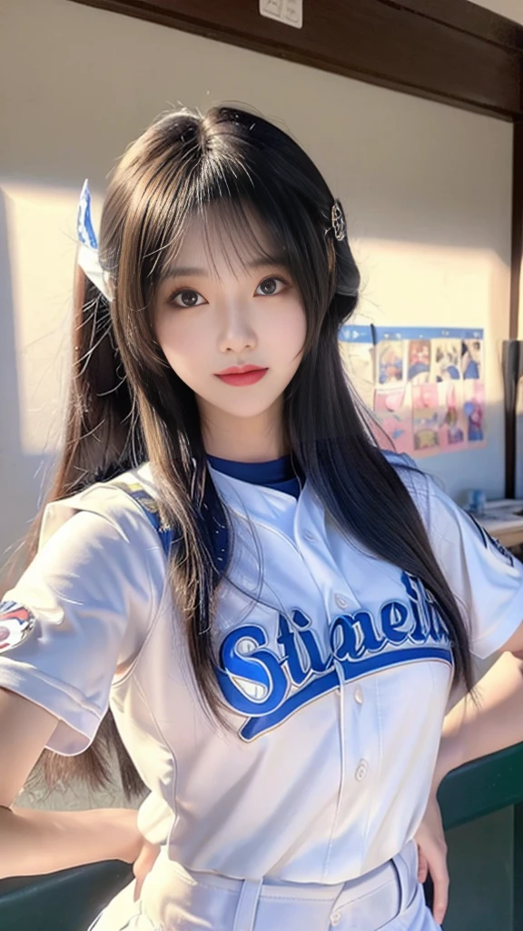 a close up of a woman in a baseball uniform with a bat, very beautiful girl, cute beautiful, beautiful anime girl, beautiful anime portrait, anime thai girl, korean girl, young adorable korean face, pretty anime girl, beautiful girl model, cute anime girl, beautiful young girl, girl cute-fine-face, cute natural anime face, wan adorable korean face
