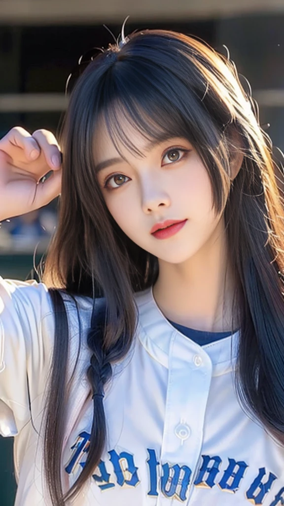 a close up of a woman in a baseball uniform with a bat, very beautiful girl, cute beautiful, beautiful anime girl, beautiful anime portrait, anime thai girl, korean girl, young adorable korean face, pretty anime girl, beautiful girl model, cute anime girl, beautiful young girl, girl cute-fine-face, cute natural anime face, wan adorable korean face