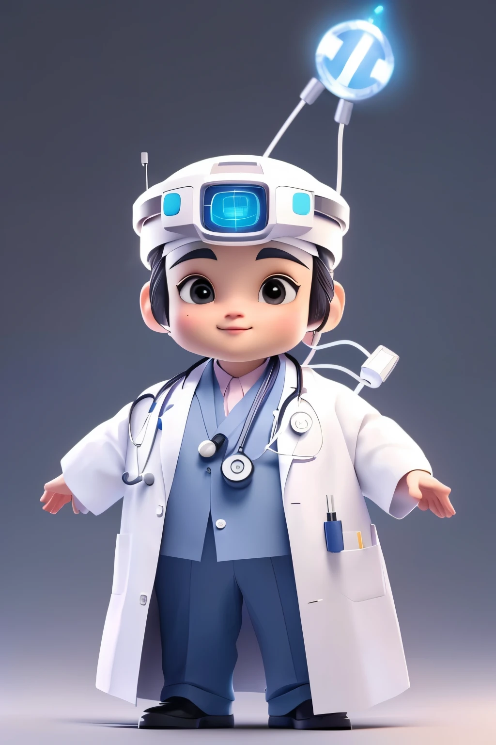 a close up of a cartoon character wearing a doctor's coat, Asian face，Cute face，Black eyes，black hair，Solid color background，doctor, medical doctor, (doctor), 3d characters, 3d characters, Cute 3d rendering, 3d characters art, 3d characters render, 3d characters concept artwork, 3d characterss, Cute numbers, Animated Characters, 3D Rendering Character Art 8k