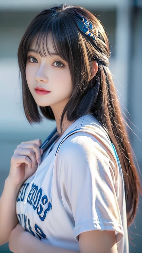 a close up of a woman in a baseball uniform with a bat, very beautiful girl, cute beautiful, beautiful anime girl, beautiful anime portrait, anime thai girl, korean girl, young adorable korean face, pretty anime girl, beautiful girl model, cute anime girl, beautiful young girl, girl cute-fine-face, cute natural anime face, wan adorable korean face