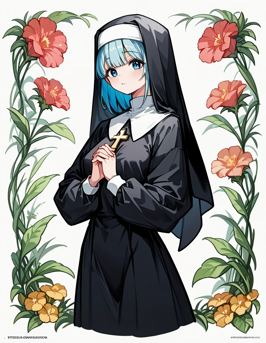 anime character dressed in Nuns outfit with cross and blue eyes, detailed Digital anime art, Nuns, Nuns outfit, 4K Manga Wallpapers, Gweiz-style artwork, clean Detailed anime art, Digital anime illustration, [ 4k digital art ]!!, Digital anime art, guweiz on pixiv artstation, Nuns fashion model, Detailed anime art