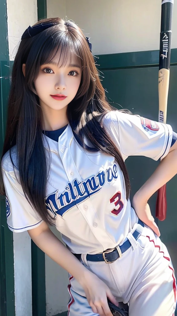 a close up of a woman in a baseball uniform with a bat, very beautiful girl, cute beautiful, beautiful anime girl, beautiful anime portrait, anime thai girl, korean girl, young adorable korean face, pretty anime girl, beautiful girl model, cute anime girl, beautiful young girl, girl cute-fine-face, cute natural anime face, wan adorable korean face