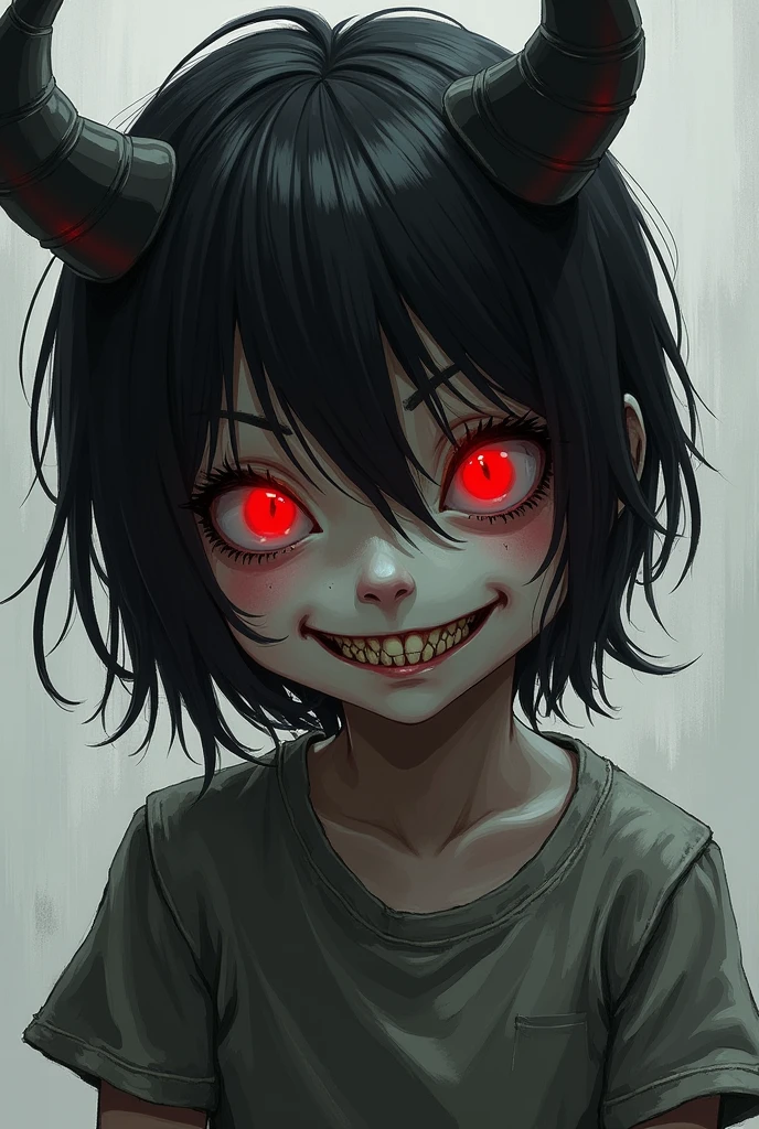 Demonic souls, child , Eyes red, by white, アニメ, portraite,ssmile.