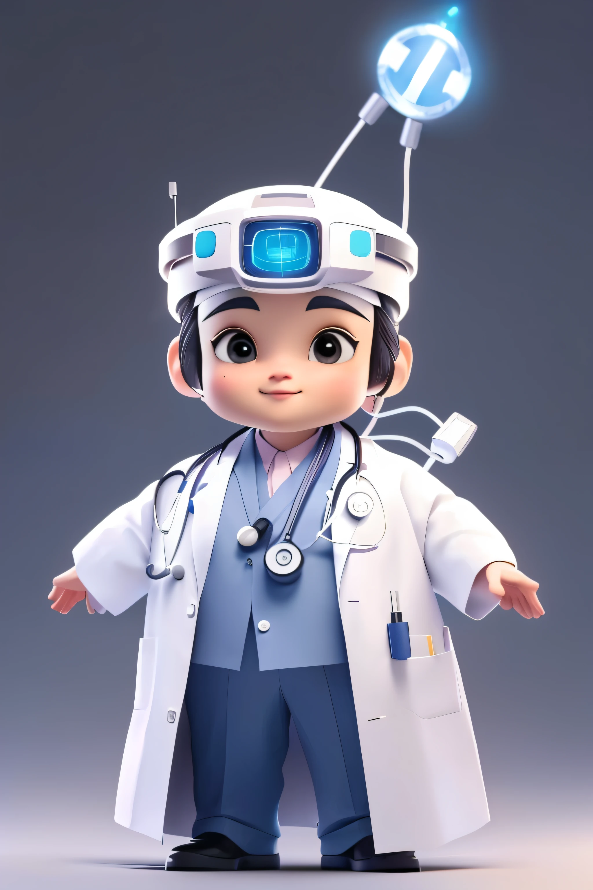 a close up of a cartoon character wearing a doctor's coat, Asian face,Cute face,Black eyes,black hair,Solid color background,doctor, medical doctor, (doctor), 3d characters, 3d characters, Cute 3d rendering, 3d characters art, 3d characters render, 3d characters concept artwork, 3d characterss, Cute numbers, Animated Characters, 3D Rendering Character Art 8k