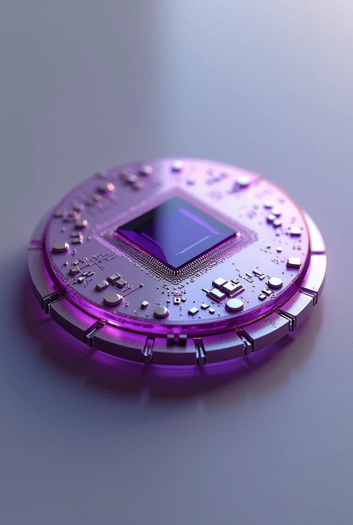 create the image of a small, delicate round chip with purple accents