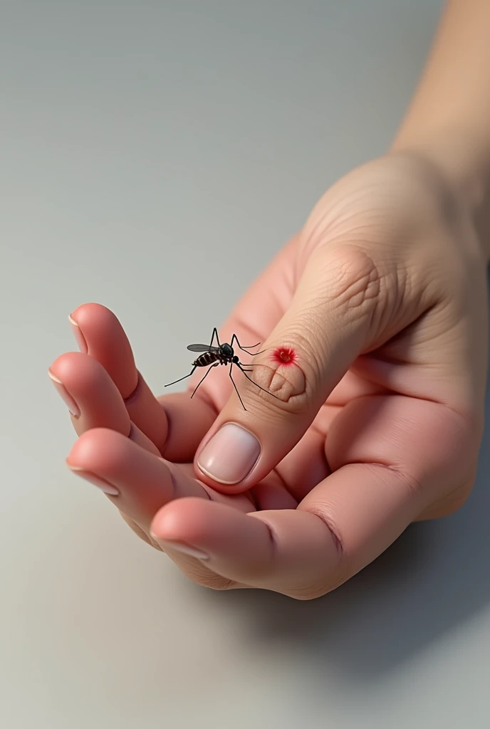 Make a realistic drawing of a hand being bitten by a mosquito.