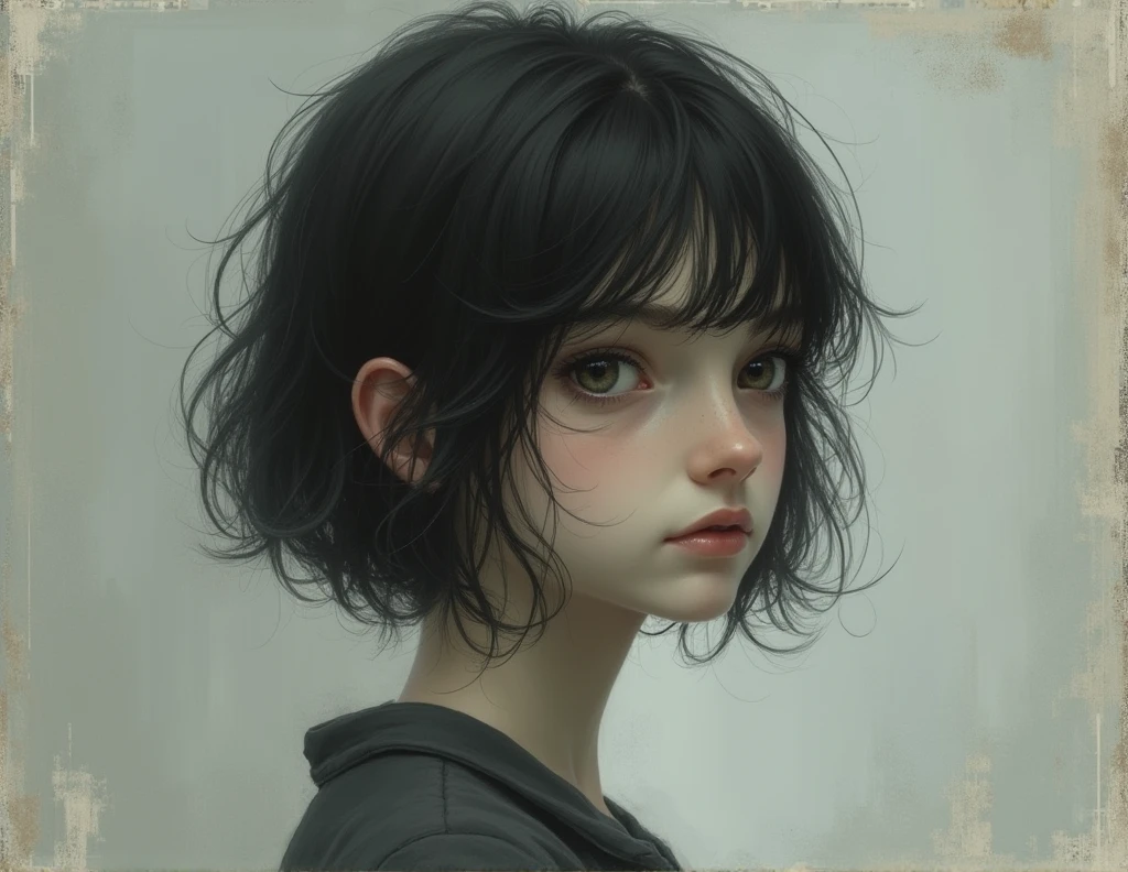 a one woman, looking 3, little hair and sad