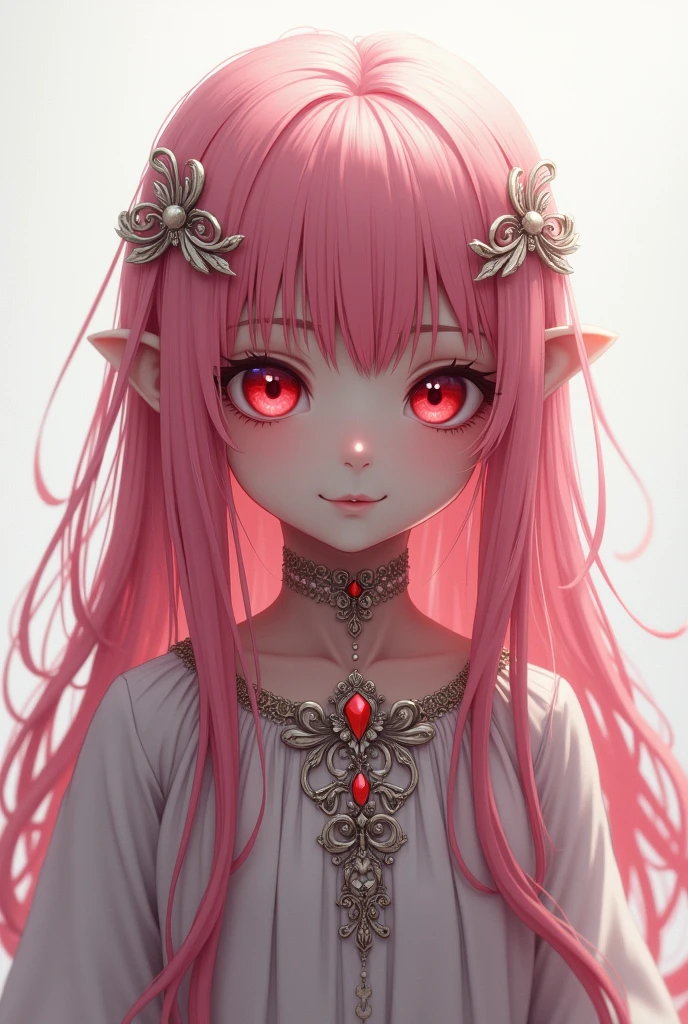Demonic souls,  , Eyes red, by white, アニメ, portraite, ssmile, fly away, sweet , noble clothes, long pink hair
