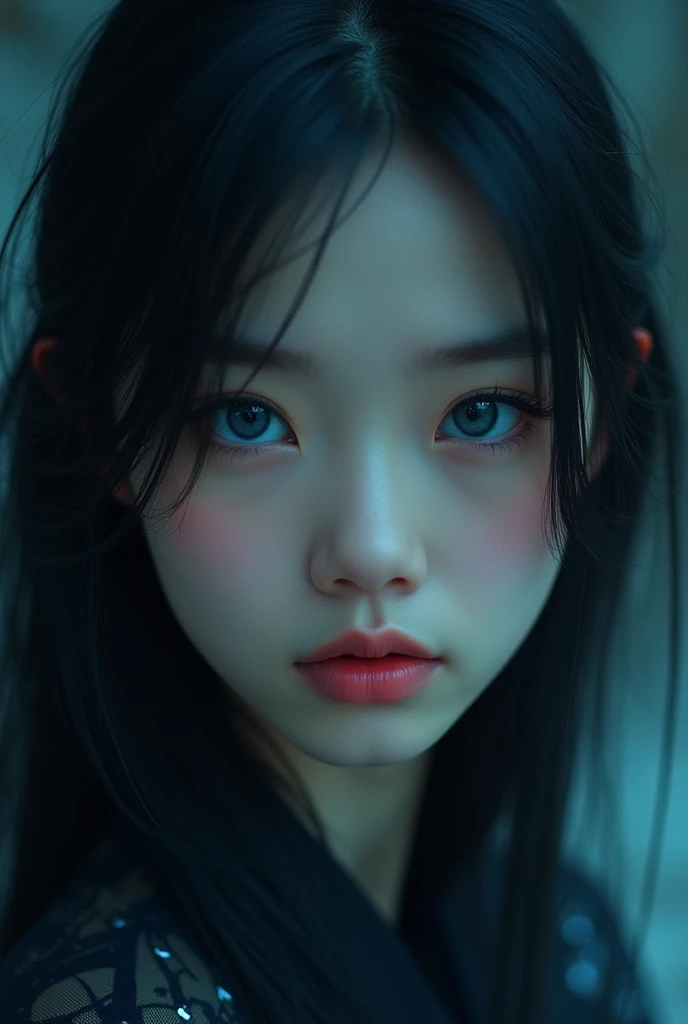 down chinese black blue eyes