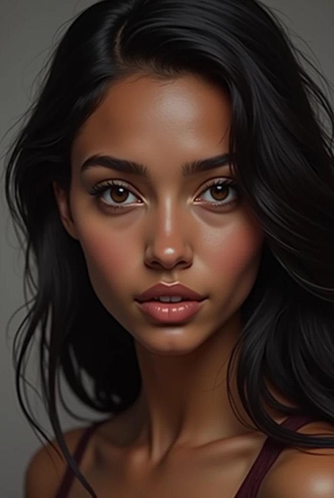 With dark or tan skin, dark hair, and brown or black eyes. They may have facial features such as a straight or broad nose and prominent cheekbones.