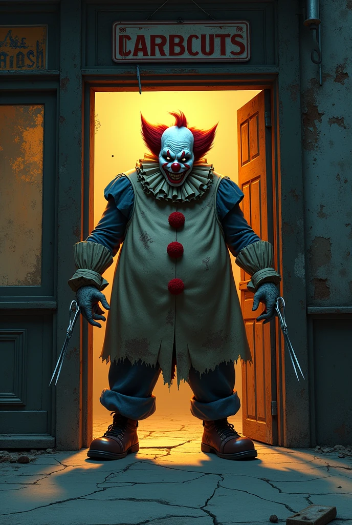 Create a barber clown like a neighborhood bully